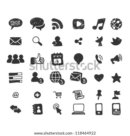 Hand drawn social media icon set