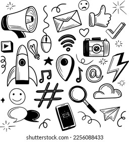 hand drawn social media icons set vector