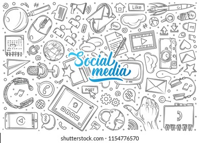 Hand Drawn Social Media Set Doodle Vector Background