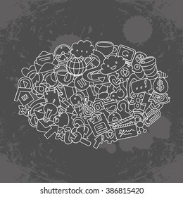 hand drawn social network symbols, vector background