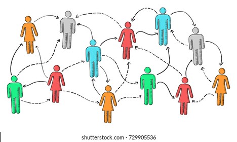 Hand drawn social network vector presentation on white background