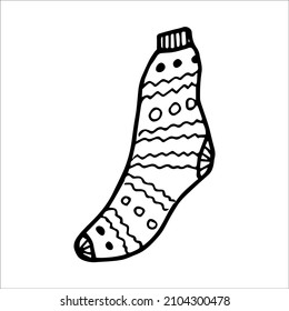 Hand drawn sock in doodle style. Black and white vector illustration