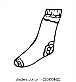 Handgezeichnete Socke im Doodle-Stil. Schwarz-Weiß-Vektorgrafik