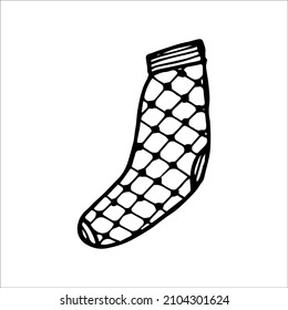 Calcetín dibujado a mano al estilo de doodle. Ilustración vectorial en blanco y negro