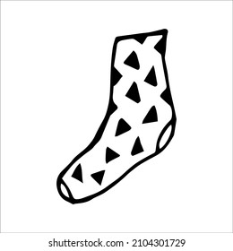 Calcetín dibujado a mano al estilo de doodle. Ilustración vectorial en blanco y negro