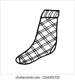 Hand drawn sock in doodle style. Black and white vector illustration