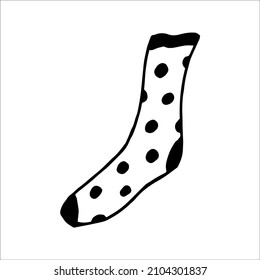 Hand drawn sock in doodle style. Black and white vector illustration
