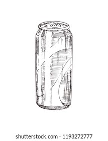 Hand drawn soda can vector monochrome illustration. Fast food badge sketch style for brochures and banner restaurant menu and cafe cover template