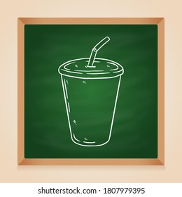 hand drawn soda cup and straw on chalkboard background