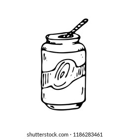 Hand drawn soda doodle icon. Hand drawn black sketch. Sign symbol. Decoration element. White background. Isolated. Flat design. Vector illustration.