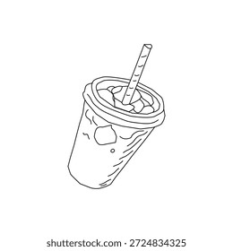 Hand Drawn Soda Drink Interaction Illustration with Cup and Bottle. Pouring Beverage Gesture Line Art for Fast Food Menu, Cafe Branding, Packaging Design
