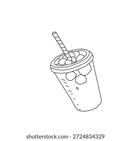 Hand Drawn Soda Drink Interaction Illustration with Cup and Bottle. Pouring Beverage Gesture Line Art for Fast Food Menu, Cafe Branding, Packaging Design