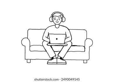Dibujado a mano Sofá line art Diseño de muebles