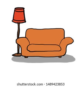 hand drawn sofa and standing lamp