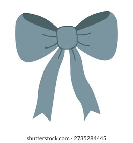 Hand drawn soft blue decorative bow illustration featuring cozy cottagecore aesthetic and whimsical rustic vintage charm, ideal for invitations, gift designs, home decor, and minimalist projects.