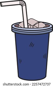 Hand Drawn Soft drink paper cups and straws illustration in doodle style isolated on background