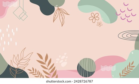 Hand Drawn soft earth tone vectors abstract design  leaves, flowers, geometric shapes and circles background