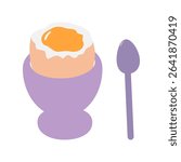 Hand drawn Soft egg in Egg cup and small Spoon Isolated Food Poster or Themes Cards design elements