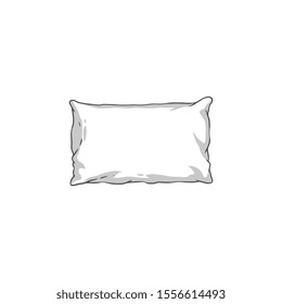 Hand drawn soft rectangle pillow isolated on white background, colorless decorative cushion in sketch drawing style - front view vector illustration.