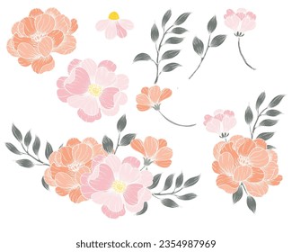 Hand Drawn Soft Rose Flower Element