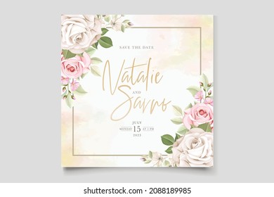 Hand drawn soft roses wedding invitation card 