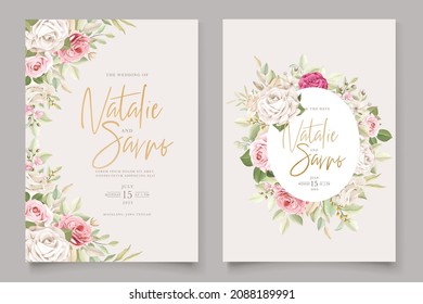 Hand drawn soft roses wedding invitation card 