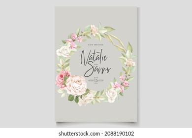 Hand drawn soft roses wedding invitation card 