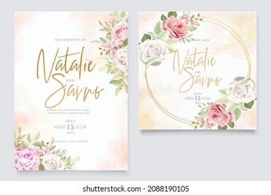 Hand drawn soft roses wedding invitation card 