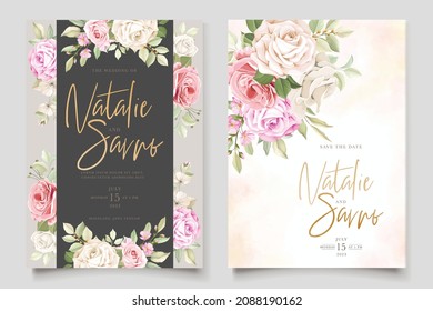 Hand drawn soft roses wedding invitation card 