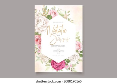Hand drawn soft roses wedding invitation card 
