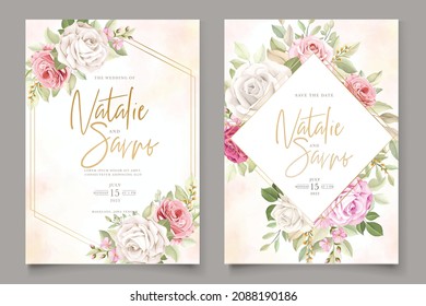 Hand drawn soft roses wedding invitation card 