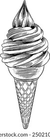 Hand drawn Soft Serve Ice Cream in a Cone Sketch Illustration