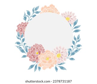 Hand Drawn Soft Vintage Rose Wreath