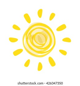 Hand drawn solar picture isolated on white. Vector illustration of sunset or sunrise. Imitation of watercolor