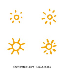 Hand Drawn Solar Symbols Line Art. Four painted suns. Vector set of solar symbols.
