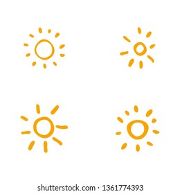 Hand Drawn Solar Symbols Line Art. Four painted suns. Vector set of solar symbols.