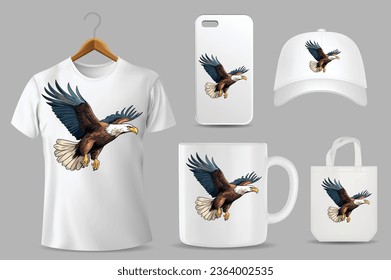 Hand Drawn Solid Color Bald Eagle Illustration On Different Product Templates