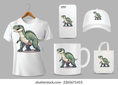 Hand Drawn Solid Color Dinosaur Illustration On Different Product Templates svg