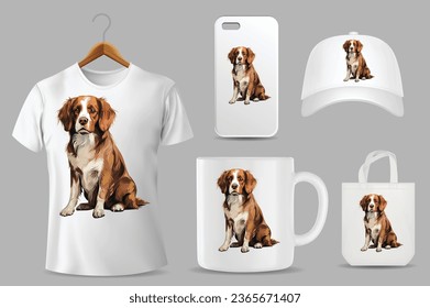 Hand Drawn Solid Color Dog Illustration On Different Product Templates