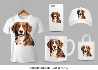 Hand Drawn Solid Color Dog Illustration On Different Product Templates