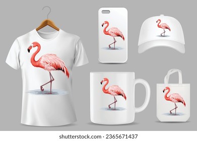 Ilustración De Flamingo De Color Sólido A Mano En Diferentes Plantillas De Producto