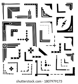 Hand drawn solid frame corners. Bullet journal web visual note sketch elements. Isolated graphic vector object set.