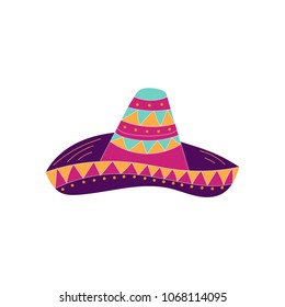 Hand drawn sombrero icon. Can be used for banner or card for Cinco de Mayo celebration. Holiday poster . Vector Mexican fiesta.