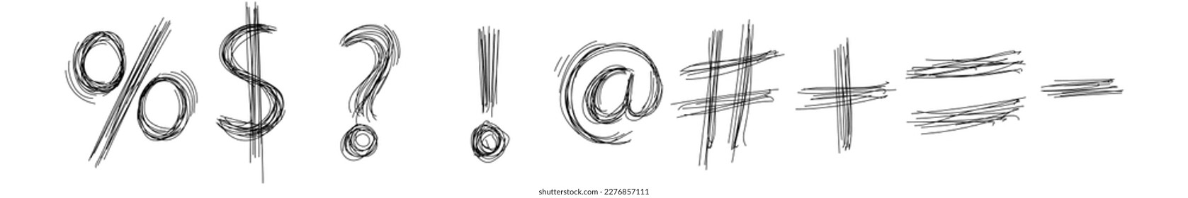 Hand drawn some punctuation marks and mathematical signs drawn with black strokes