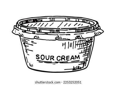 Hand drawn Sour Cream sketch isolated on white background. Milk products elements sketch style vector illustration.