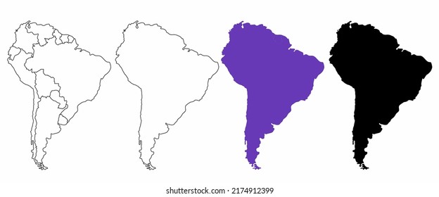 hand drawn south America map isolated on white background