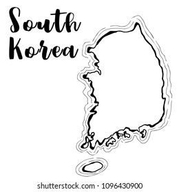 Hand drawn South Korea map sketch,vector illustration