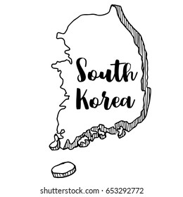 Dibujo manual de Corea del Sur, ilustración vectorial