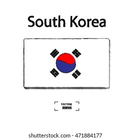 Hand drawn South Korea United States Flag, Flags of the world for education, Vector design.