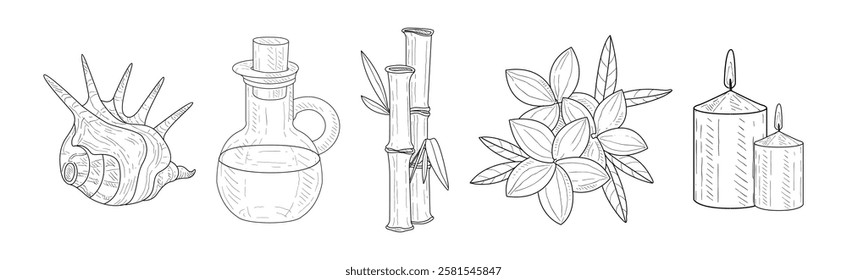 Hand Drawn Spa Attributes as Beauty Salon Element Design Vector Set